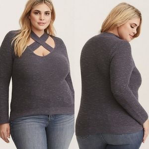 TORRID gray knit cross pullover sweater Sz 2 (2XL)